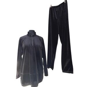 Baxter&Wells Black Velvet Pant Set Rhinestone Mock Neck Lounge Two Piece‎ Outfit